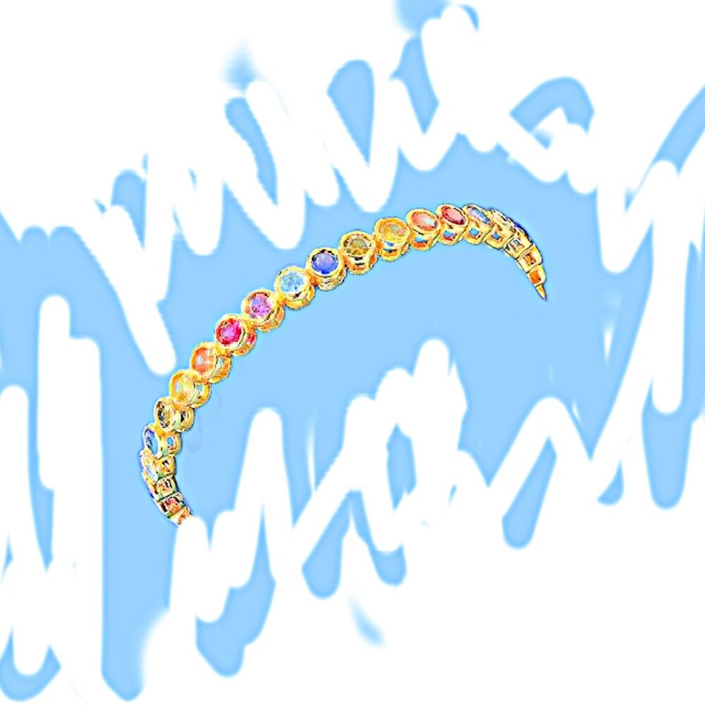 Beautiful Rainbow of Diamondettes in a 18K gold plated tennis bracelet 7" - Picture 2 of 2